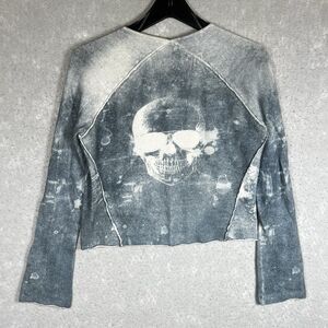 Skull Cashmere Sweater Womens XS Gray Print Pullover 100% Cashmere Long Sleeve
